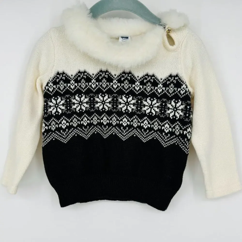 Janie‎ and Jack Fair Isle Faux Fur Collar Sweater Size 18-24 Months